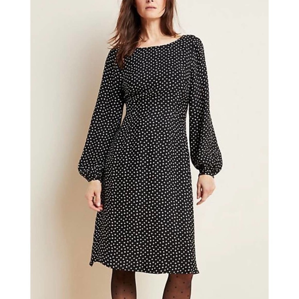 Anthropologie Agatha Midi Black & White Polka Dot Dress Size 2 Romantic Classic